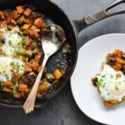 Spicy BBQ Sweet Potato Hash & Eggs