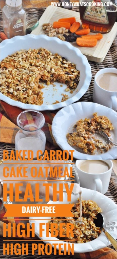 Baked Carrot Cake Oatmeal (healthy, dairy-free, gluten-free, high protein, high fiber)