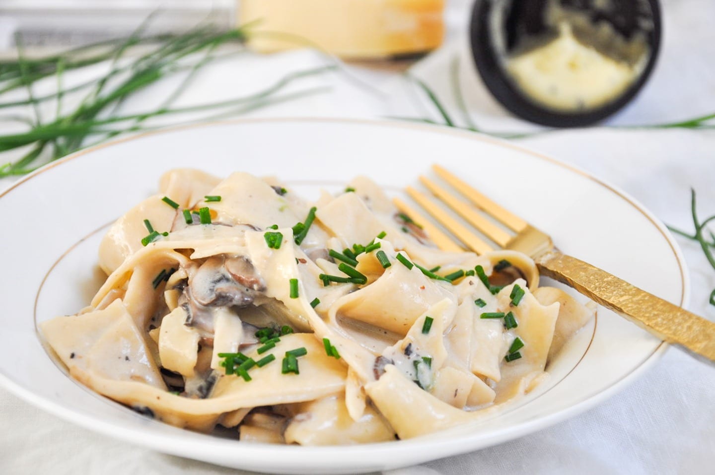 Truffle Butter Mushroom Pappardelle (no cream, vegetarian) Honey