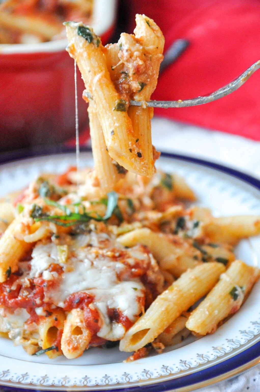 Baked Ziti with Spinach (vegetarian, vegan option, glutenfree option