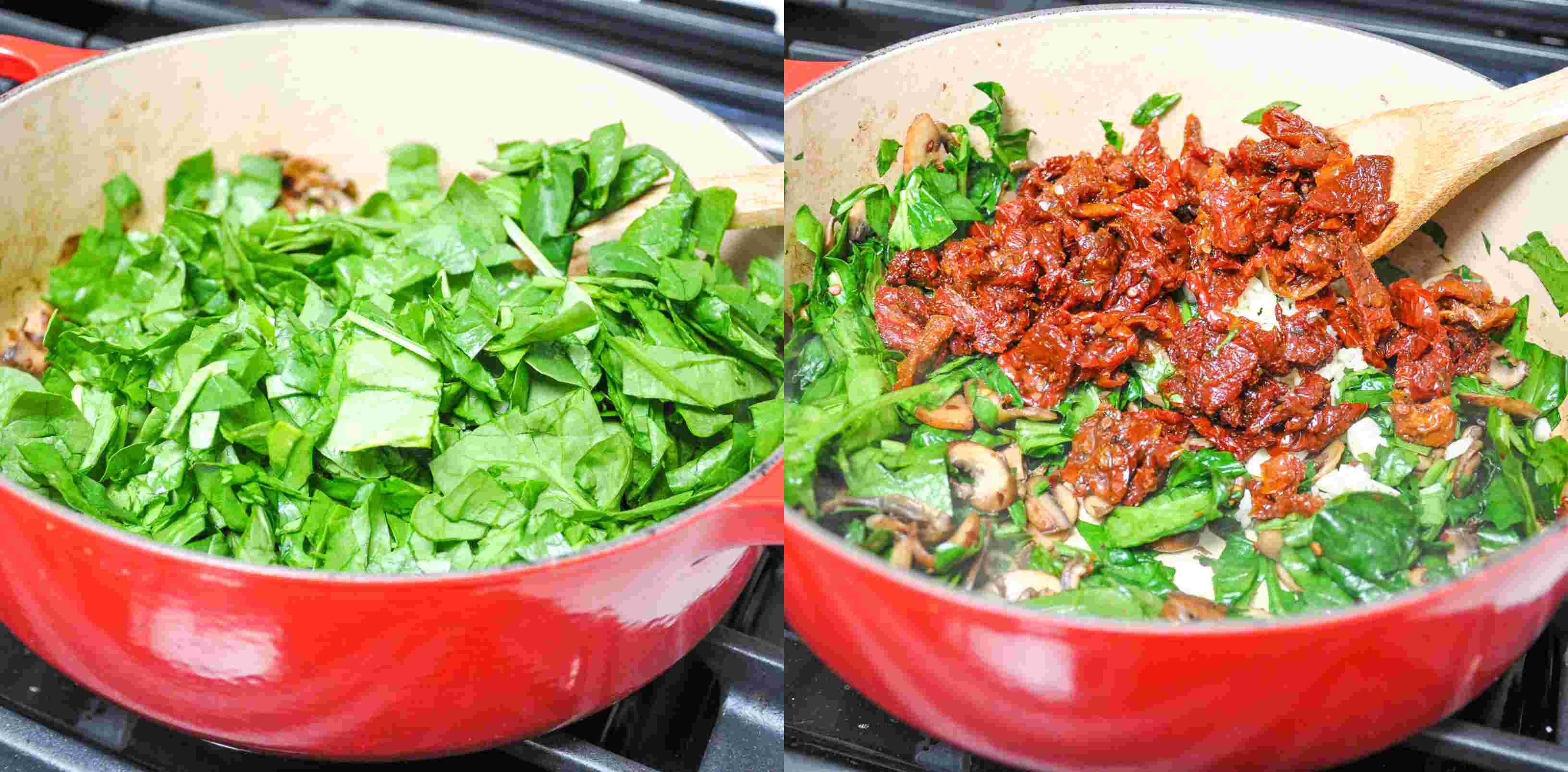 Sun-Dried Tomato and Spinach Pasta (no cream, vegetarian, GF option