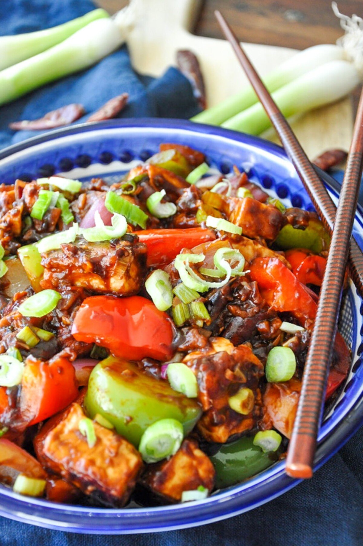 Chili Tofu (nofry, vegan, lightened up, GF option) Honey, Whats Cooking