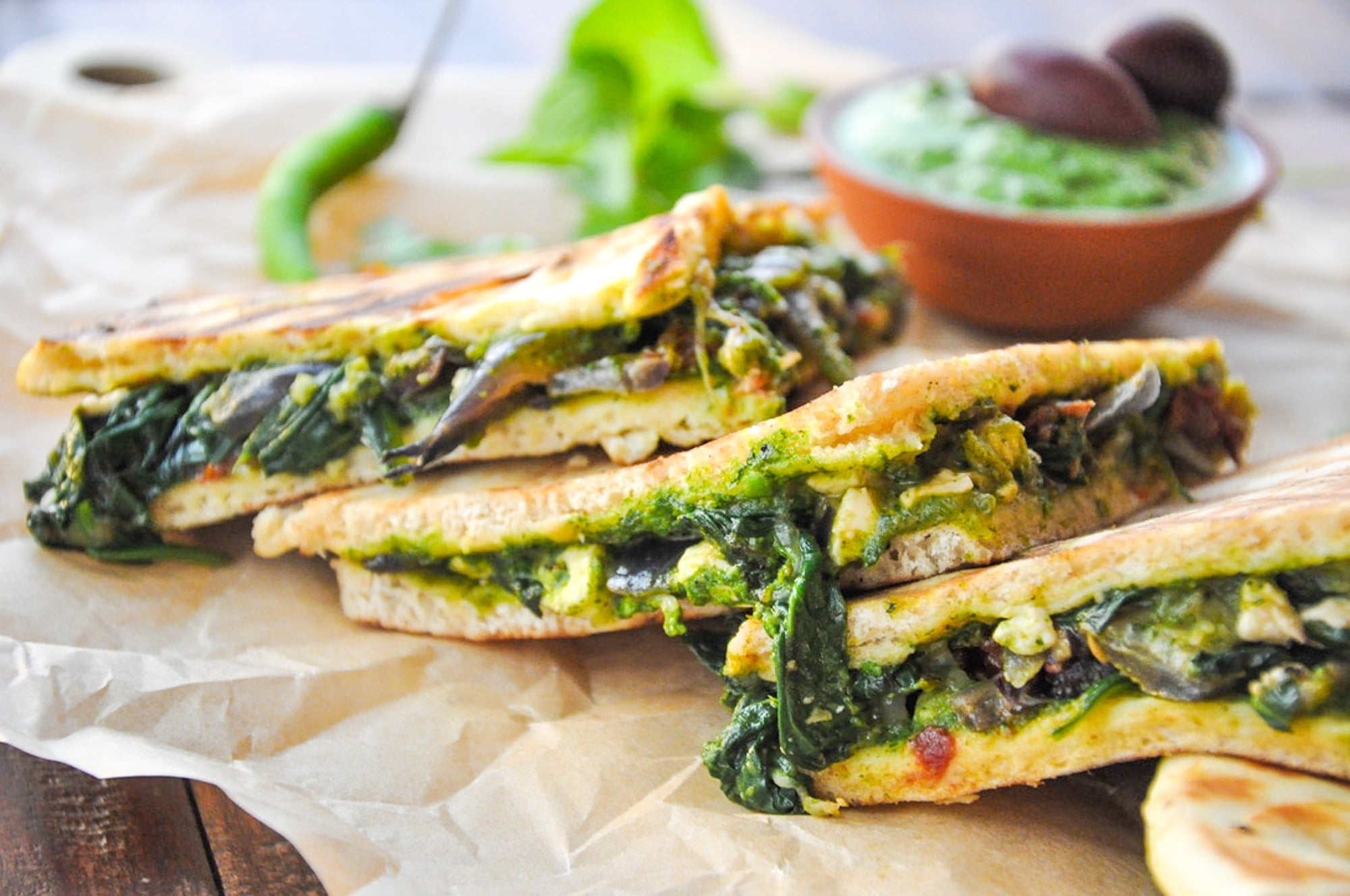 Mediterranean Pita Sandwich with Chutney Pesto (vegetarian) - Honey