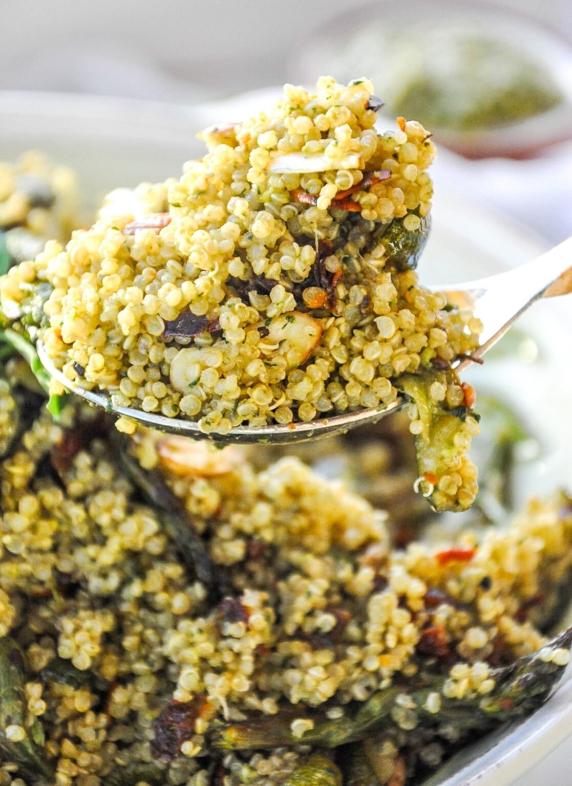Pesto Quinoa with Roasted Veggies (healthy, vegan, glutenfree) Honey