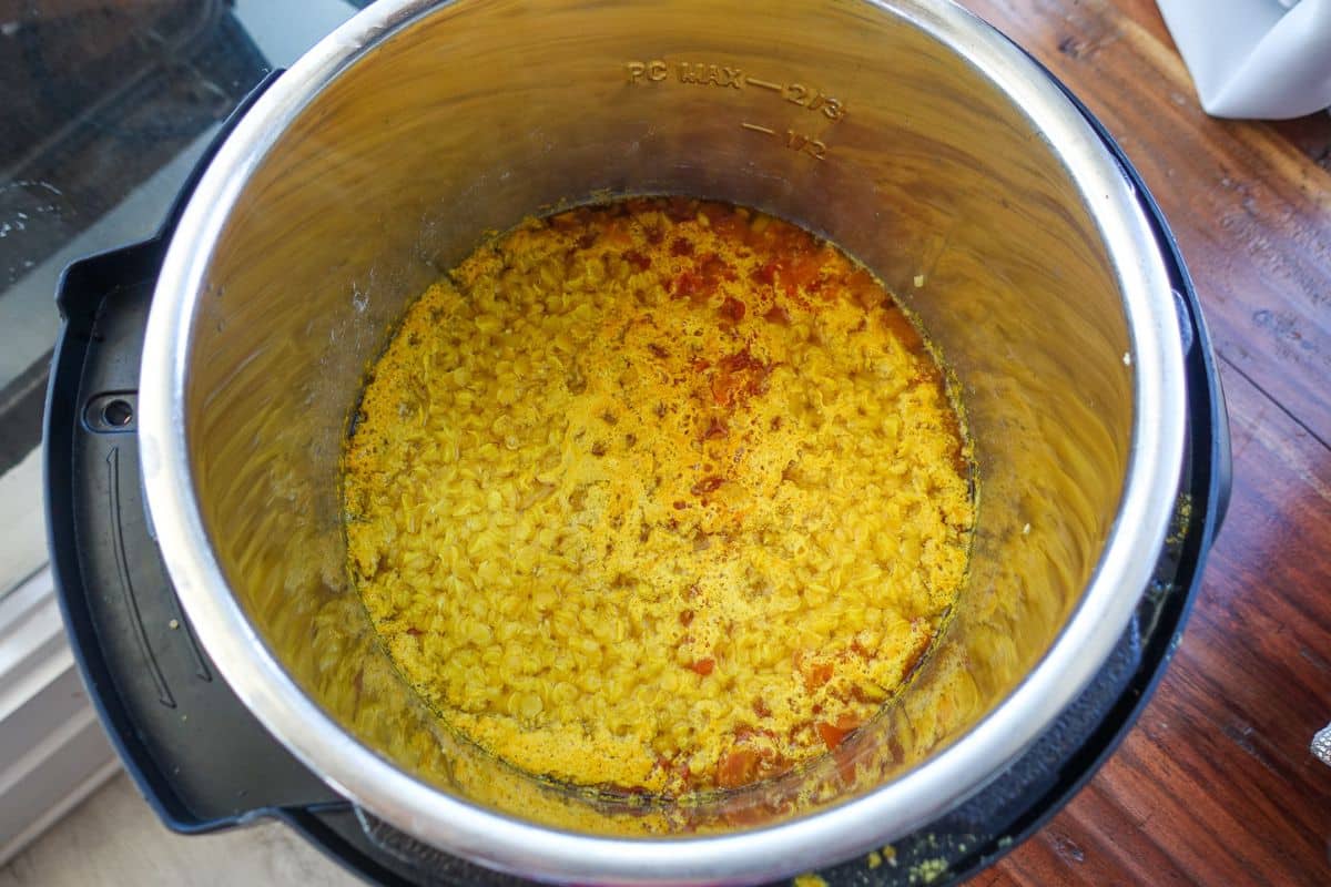 Cooked Masoor Dal in the Instant Pot.