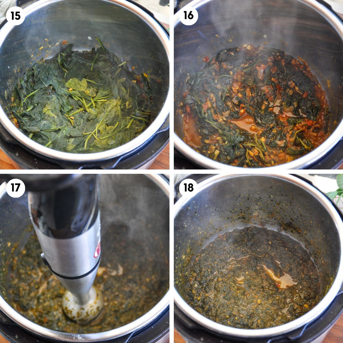 Stir the spinach and use an immersion blender to pulse until thick and creamy.