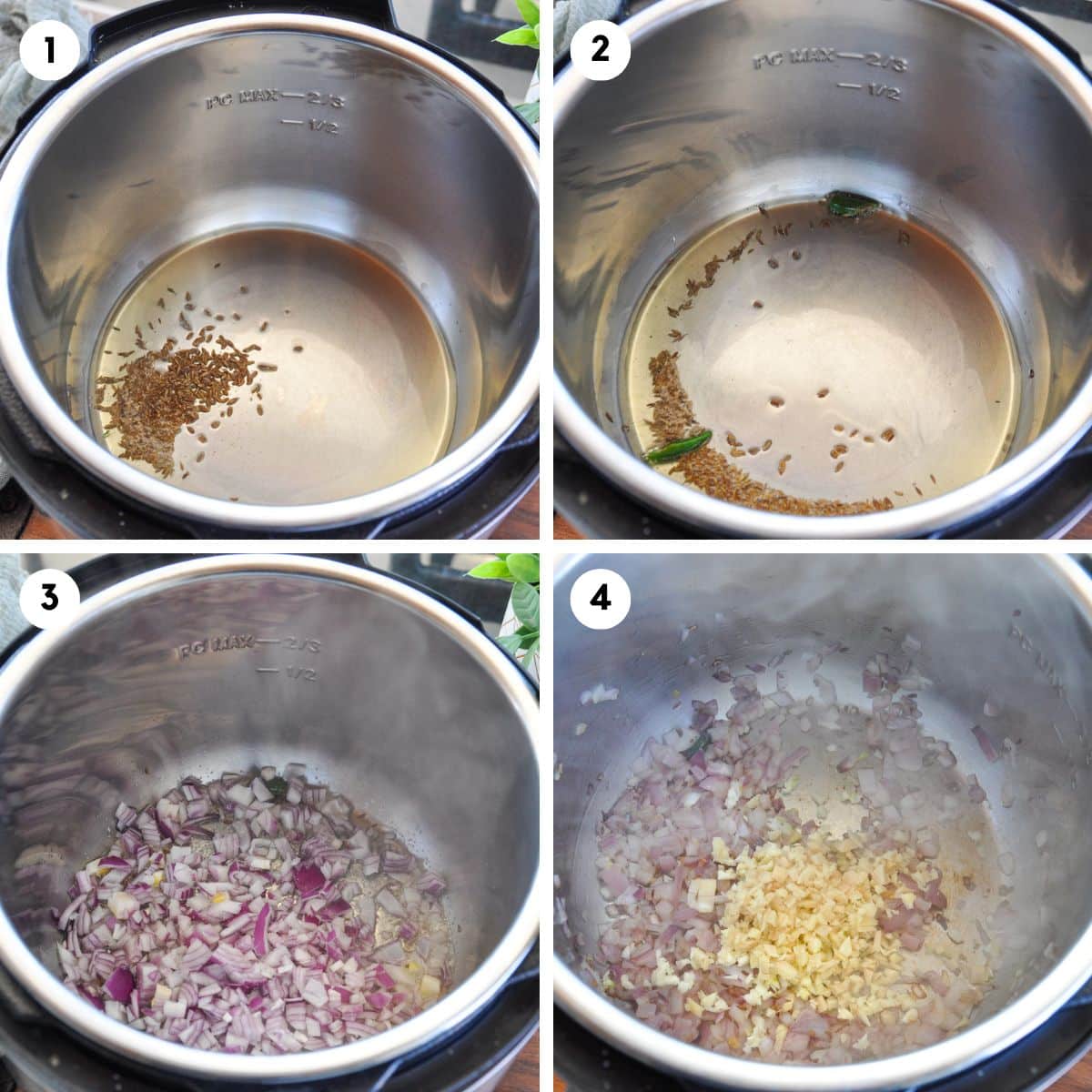 Saute spices, onions, ginger, and garlic.
