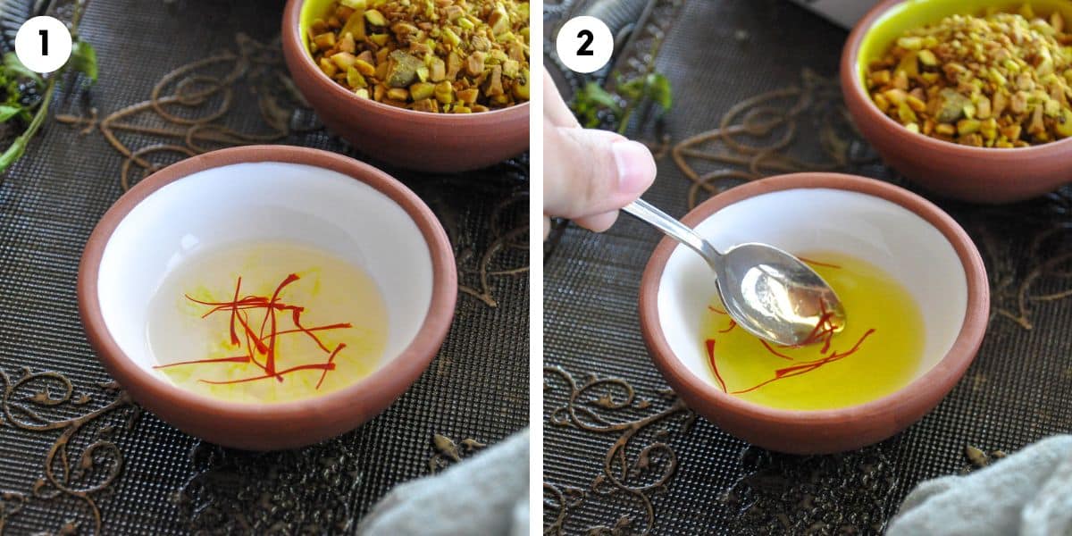 Saffron and hot water mixed together.