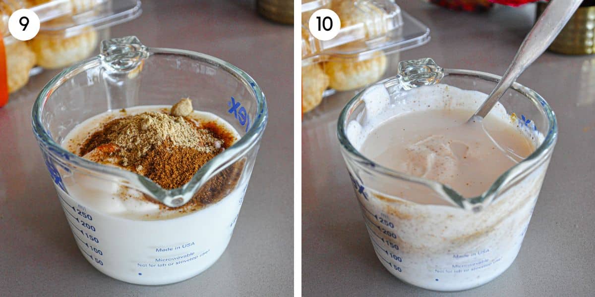 Add spices and water to the yogurt and mix.
