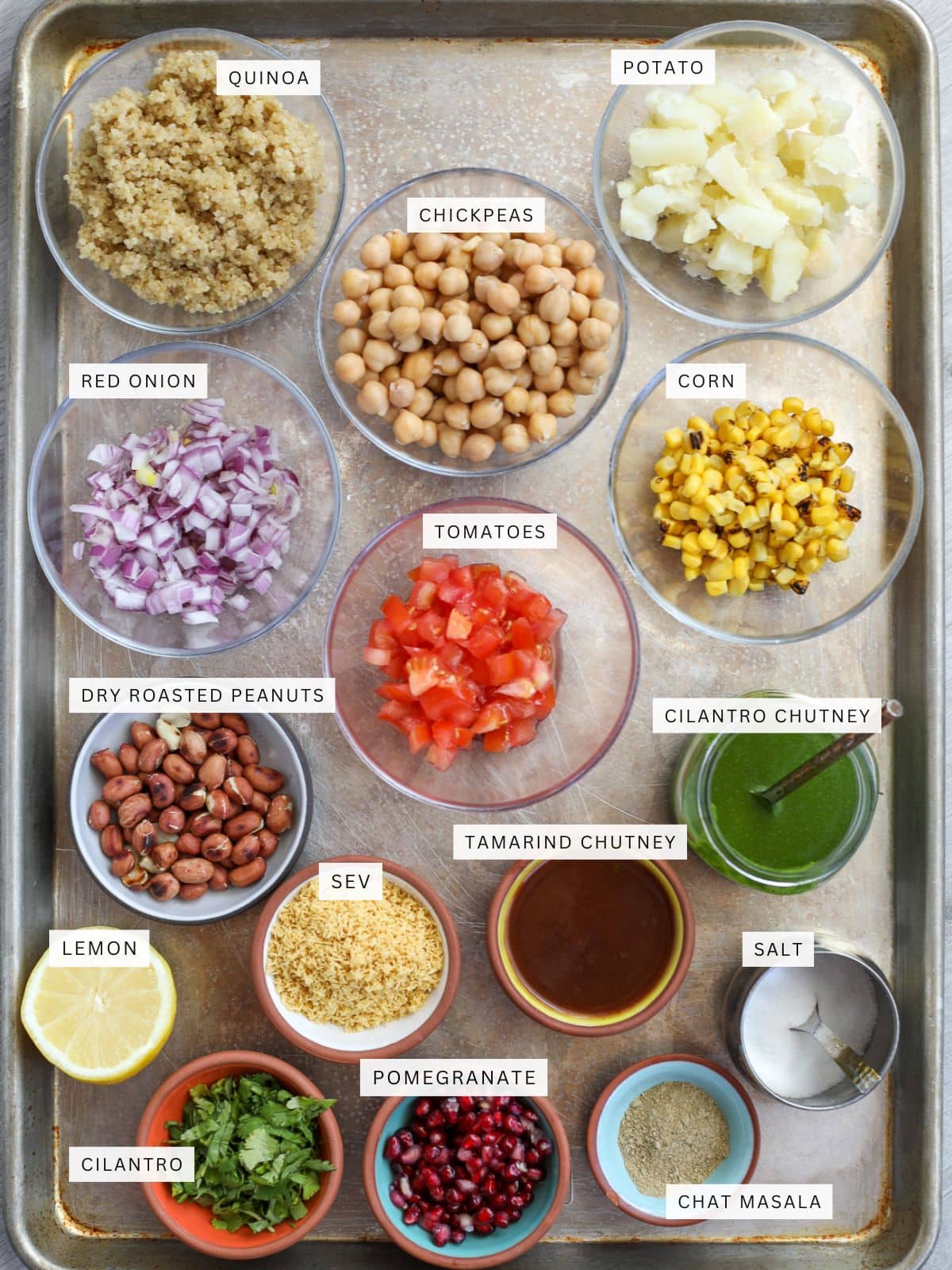 Ingredients for Quinoa Bhel Salad.