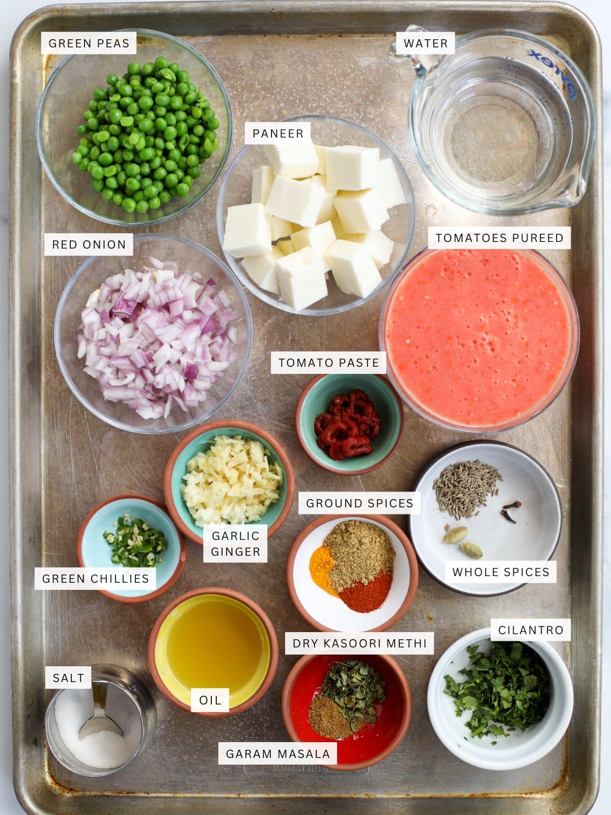 Matar Paneer Ingredients.