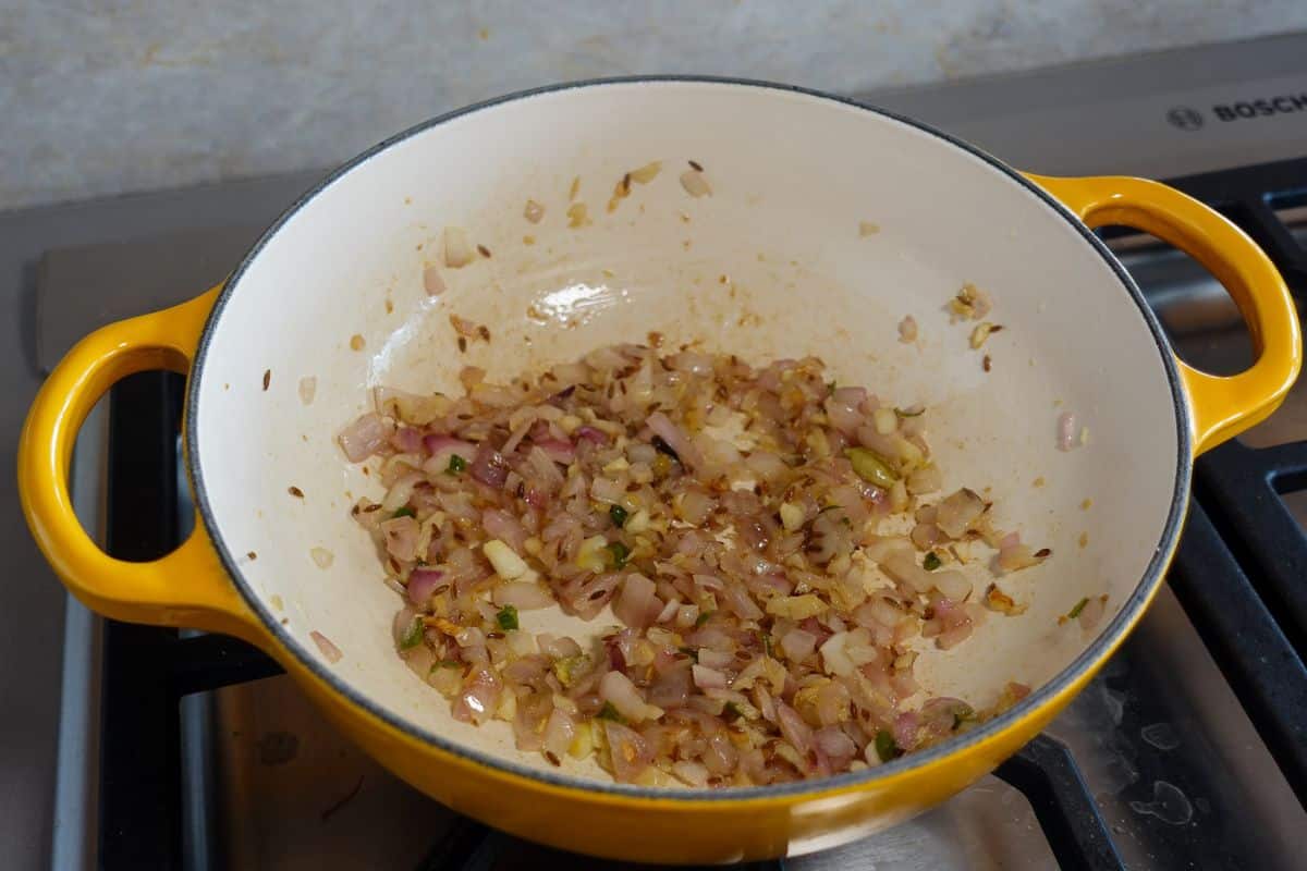 Onions are browned.