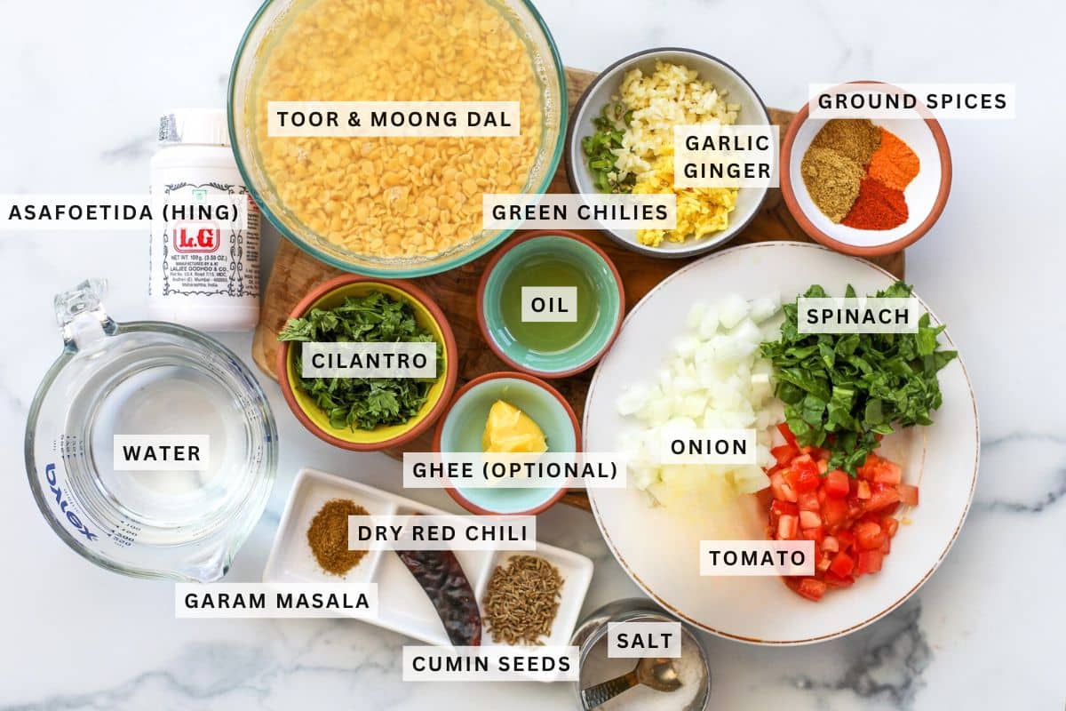 Ingredients for Spinach Dal Fry.
