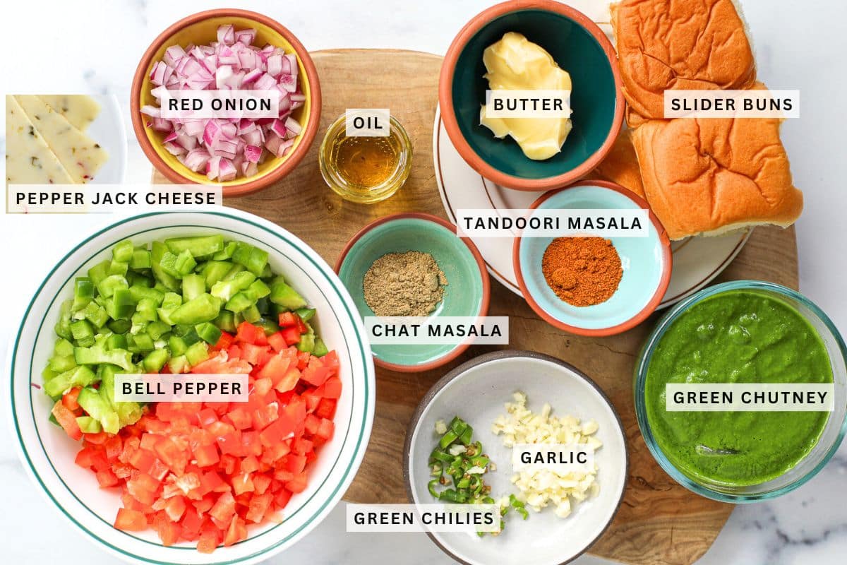 Ingredients for paneer tikka sliders and veggies.