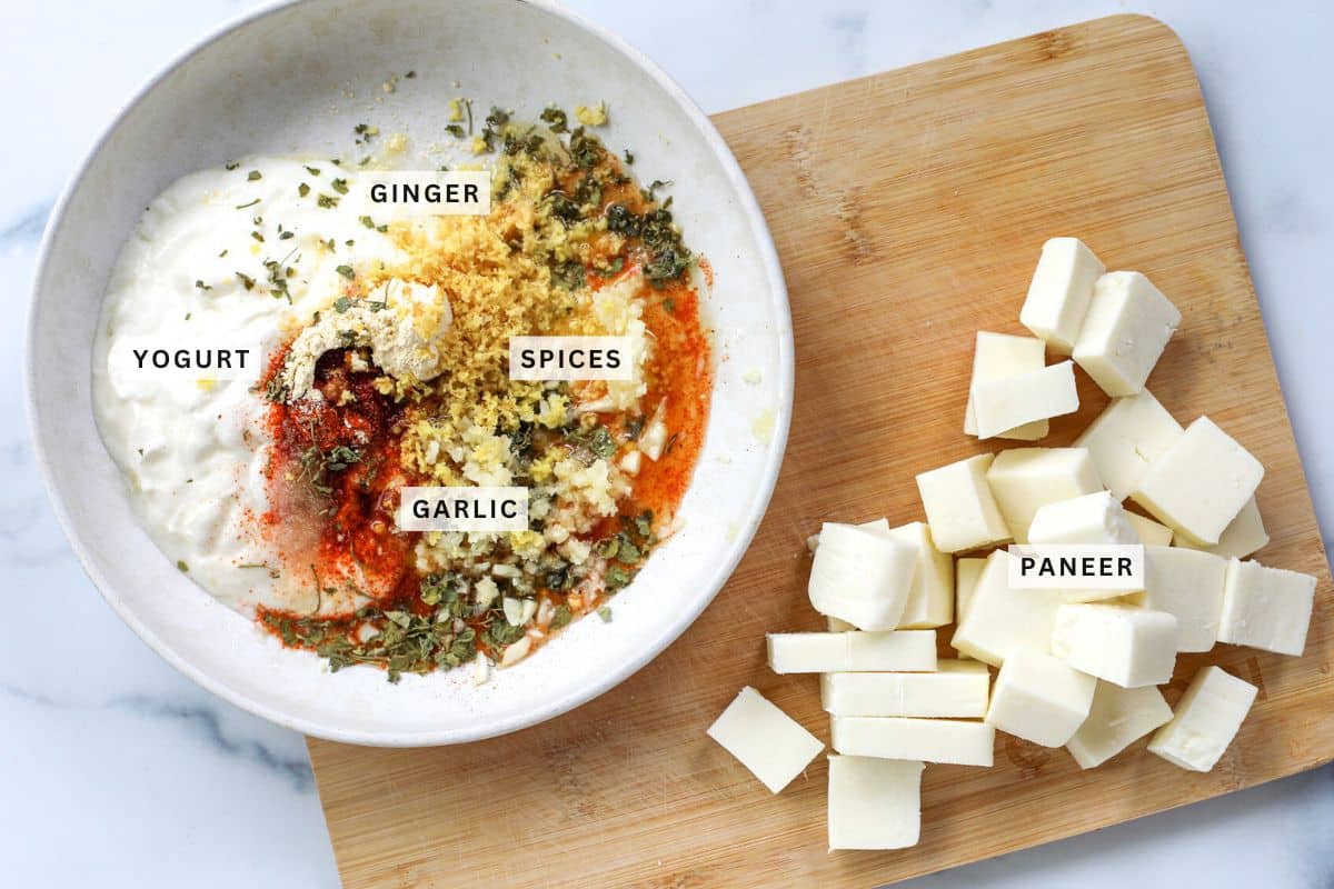 Ingredients for paneer tikka sliders.