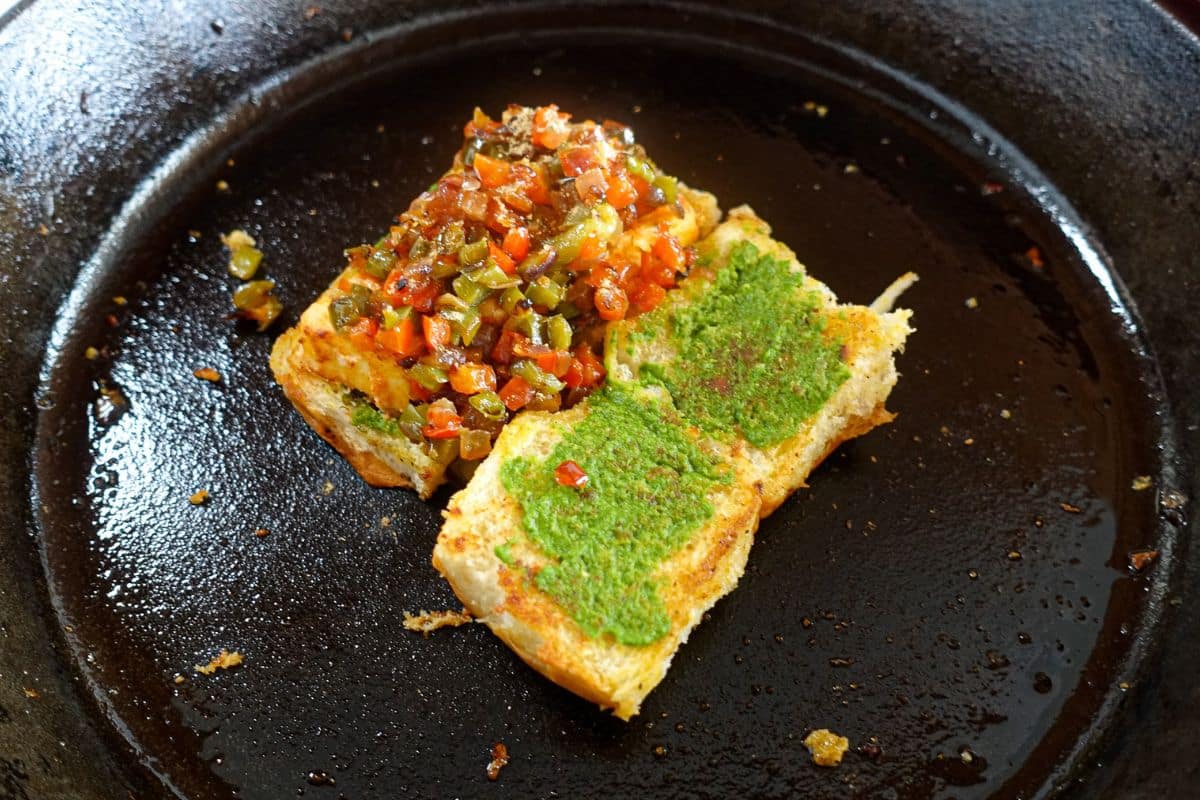 Top with mixed veggies over paneer.