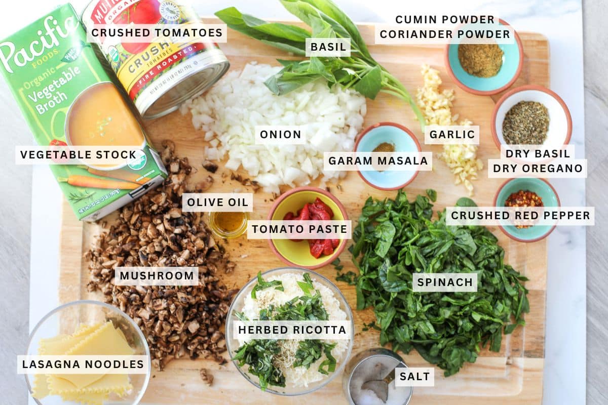 Ingredients for Vegetarian Lasagna Soup.